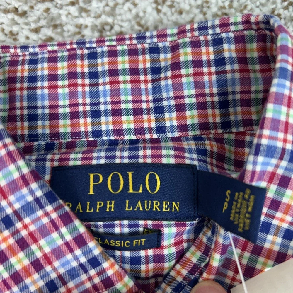 Polo Ralph Lauren Mens Shirt Small Red Blue Plaid Button Cotton Classic Fit Pony